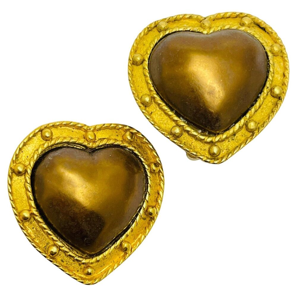 Vintage CAROLEE signed gold tone faux pearl designer clip on earrings